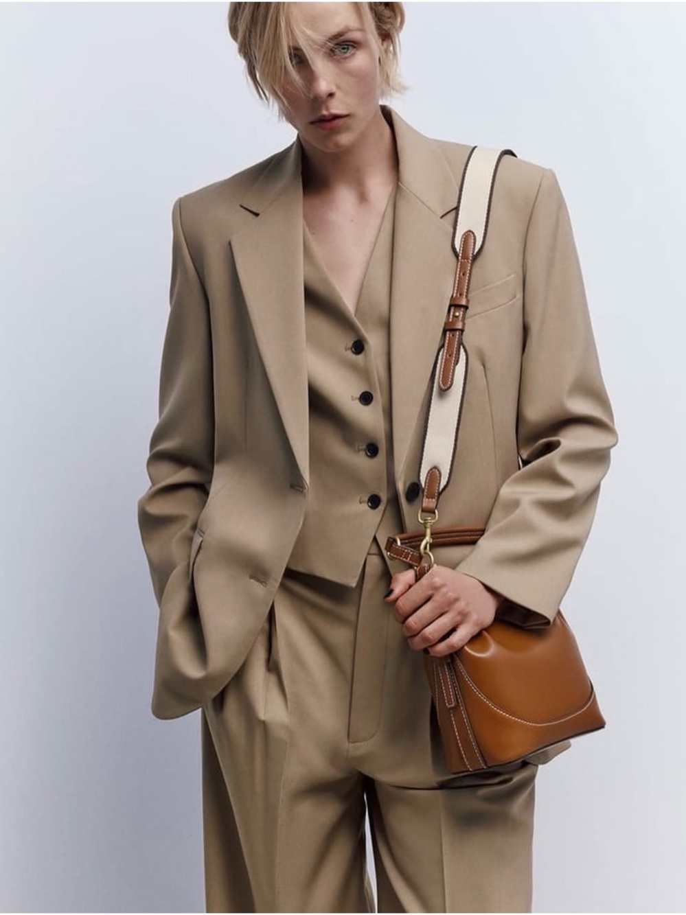 Zara Topstitched Bucket Bag